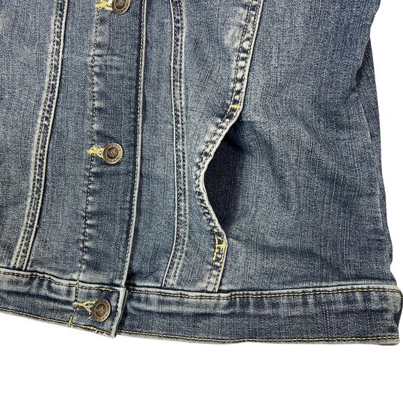 Riders by Lee Trucker Jean Jacket Womens Small Faded Stretch Denim Grunge School - Picture 8 of 11